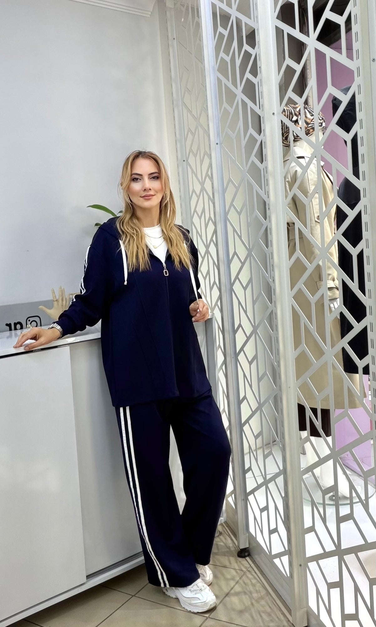 Oysho Kumaş Kapüşonlu Fermuarlı Takım Lacivert