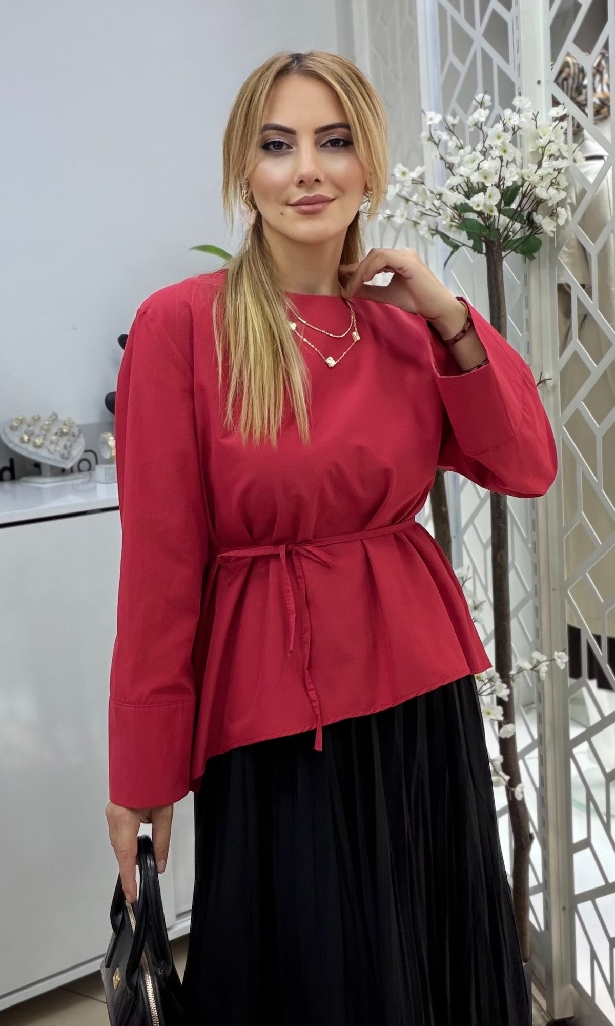 Asimetrik Gömlek Kırmızı