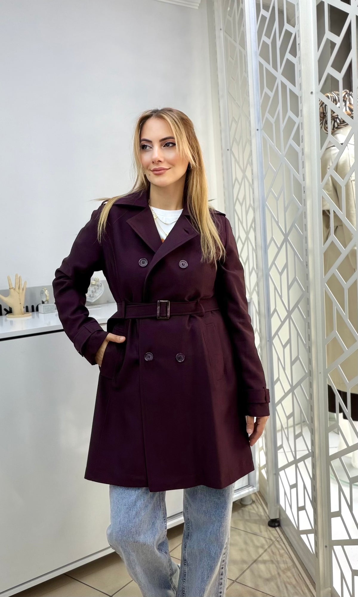 Lina Su Geçirmez Trençkot Bordo