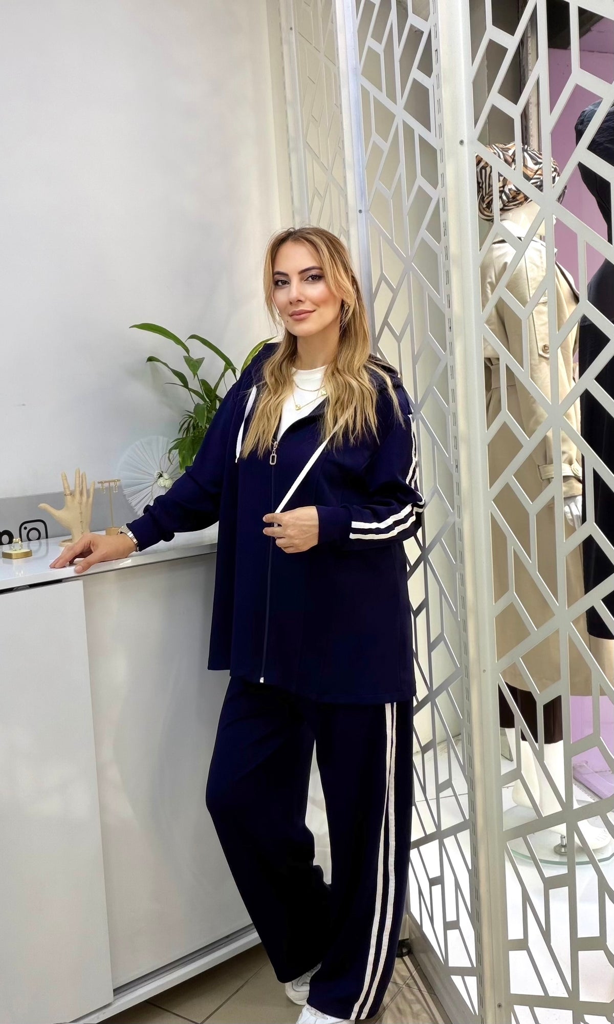 Oysho Kumaş Kapüşonlu Fermuarlı Takım Lacivert