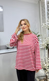 Çizgili Penye Sweatshirt Kırmızı