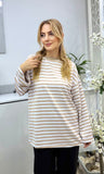 Çizgili Penye Sweatshirt Bej