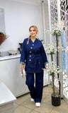 Oval Düğmeli Kot Takım Lacivert
