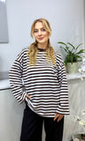 Çizgili Penye Sweatshirt Kahverengi