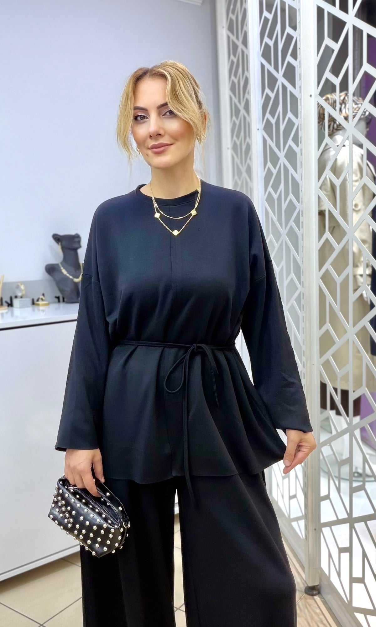 Yeni Sezon Oysho Kumaş Liva Palazzo Takım Siyah