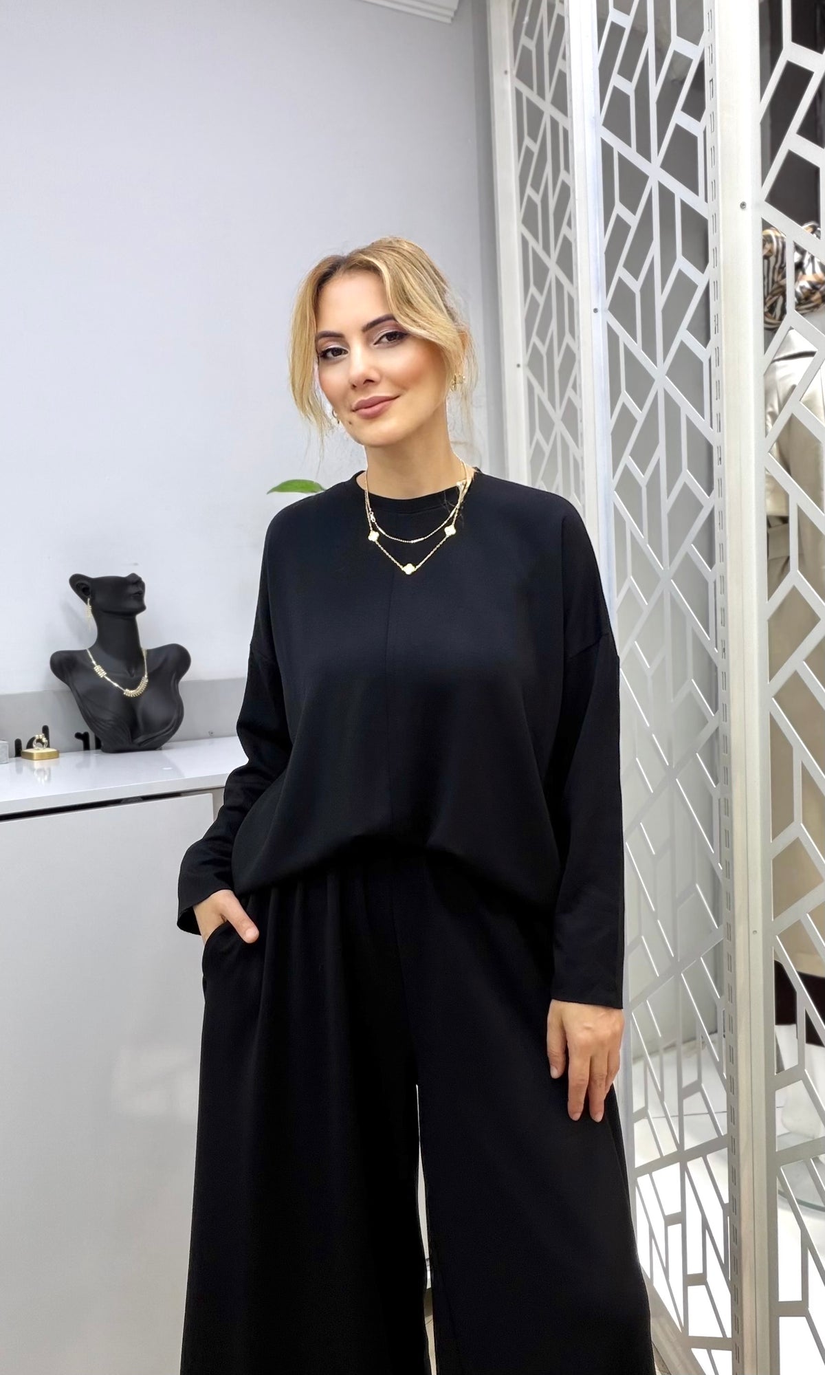 Yeni Sezon Oysho Kumaş Liva Palazzo Takım Siyah