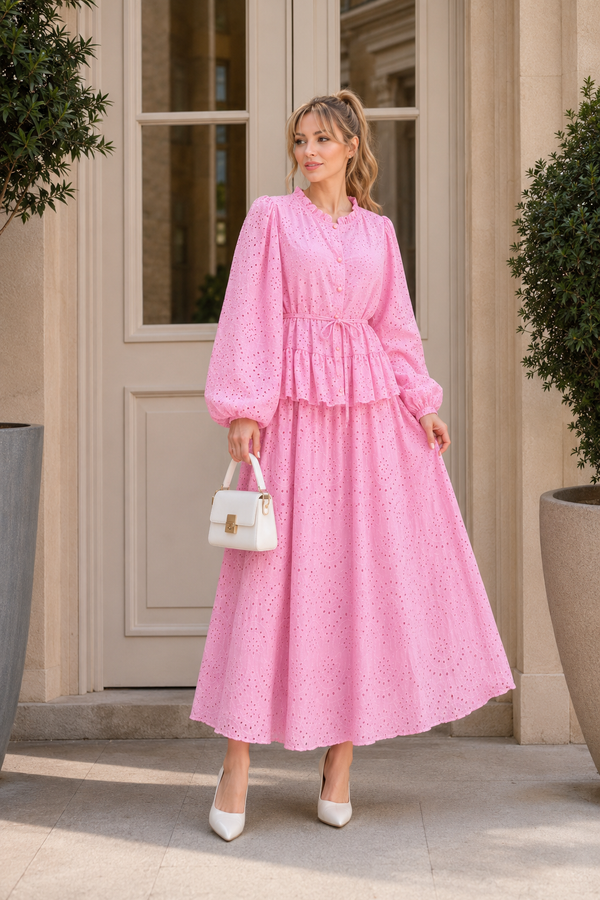 Pembe Fisto İşlemeli Etekli Takım