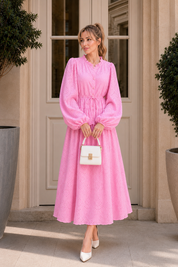 Pembe Fisto İşlemeli Etekli Takım