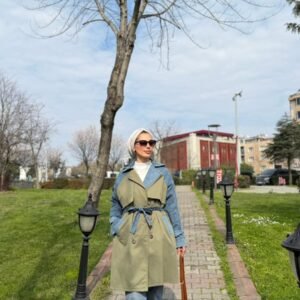 Denim Detaylı Trençkot - Standart, Yeşil