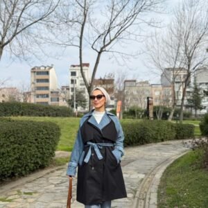 Denim Detaylı Trençkot - Standart, Siyah