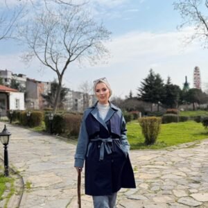 Denim Detaylı Trençkot - Standart, Lacivert