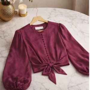 Saten Etek Üzeri Bluz - 42, Bordo