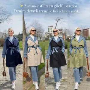 Denim Detaylı Trençkot