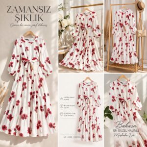 Çiçek Detaylı Bahar Elbise