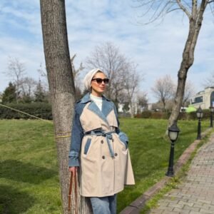 Denim Detaylı Trençkot - Standart, Bej