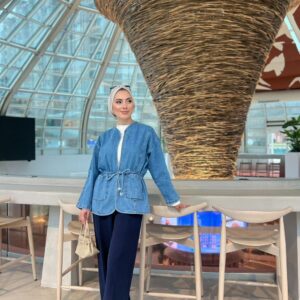 Beli Bağcık Detaylı Kot Ceket