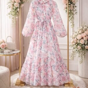 Yaz Astarlı Şifon Elbise - S/M, Pembe