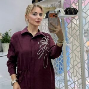 Taş detaylı hely gömlek - 42, Bordo