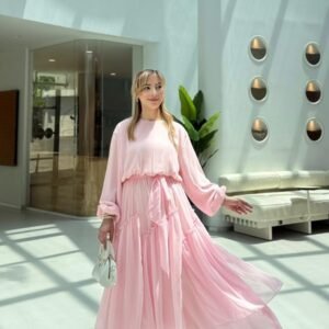 Şifon kumaş nehir elbise - 2, Pembe